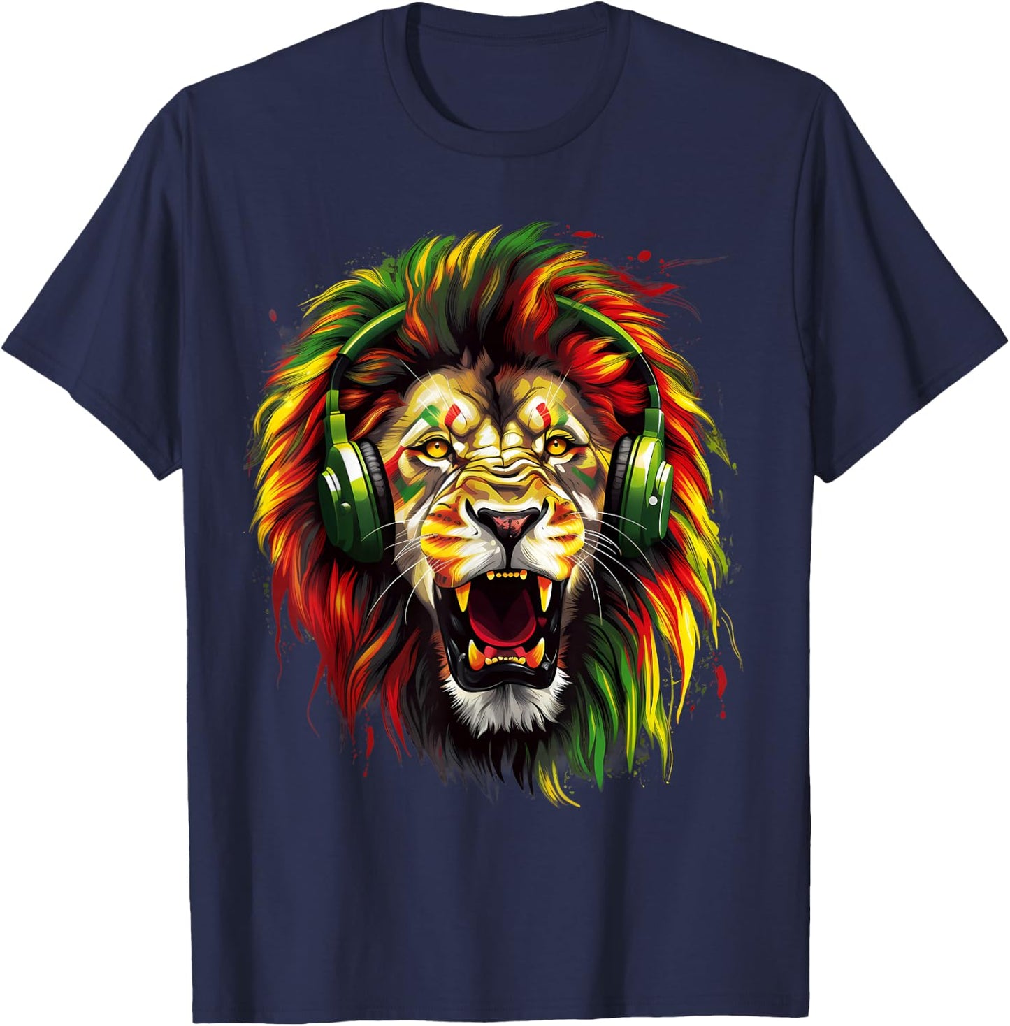 Rasta Reggae Lion Rastafari Reggae Music Jamaica Rasta Pride T-Shirt - T-Shirt | Navy