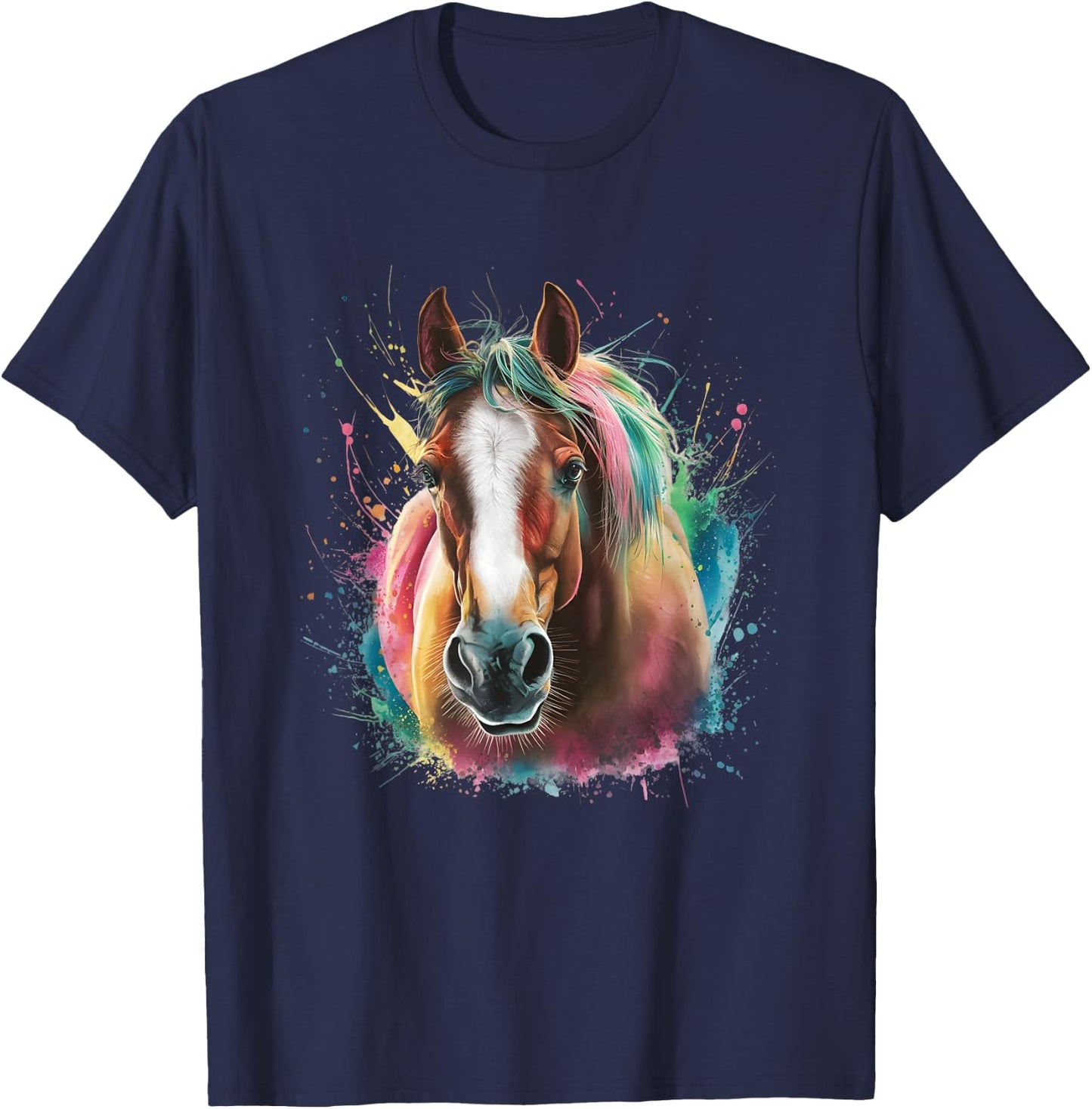 Horse Men Women Colourful Watercolour Horse T-Shirt - T-Shirt | Navy