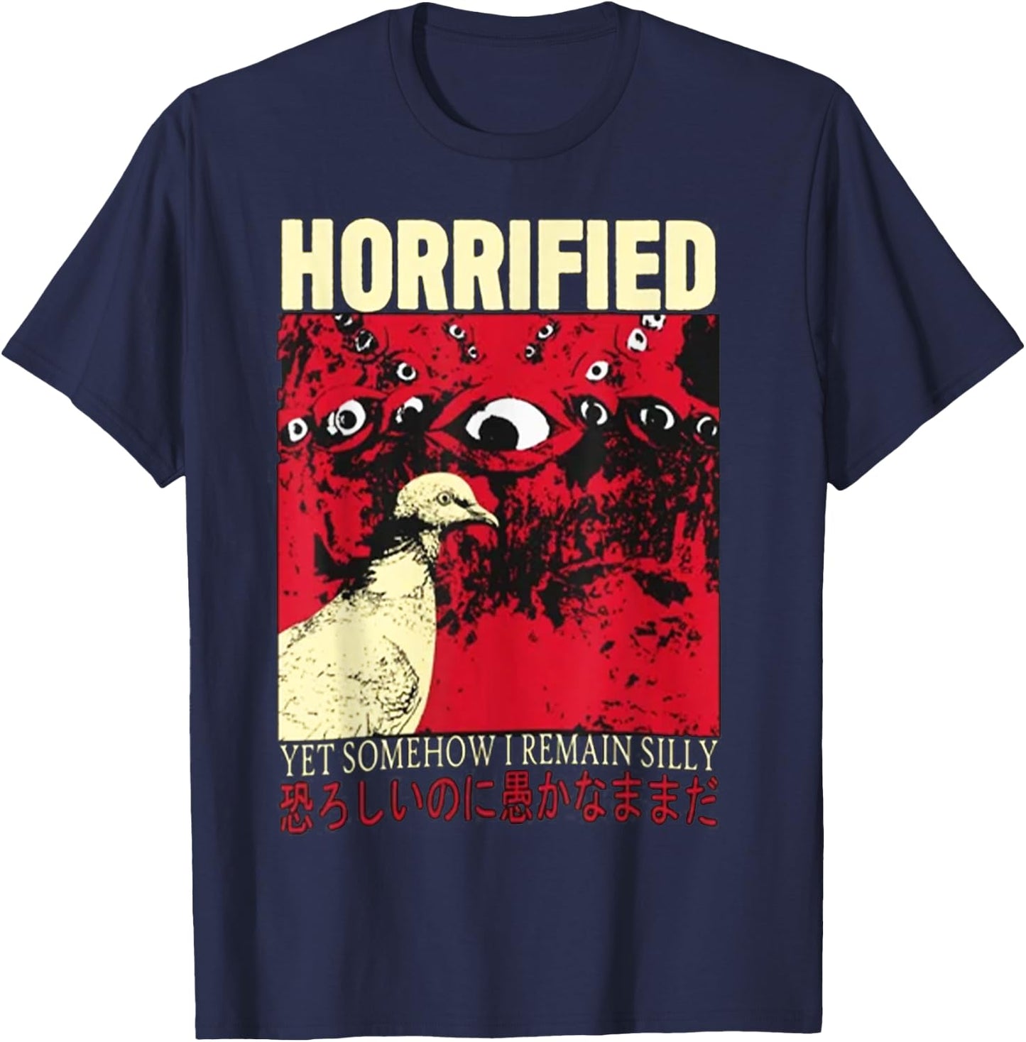 Horrified Pigeon japanese T-Shirt - T-Shirt | Navy