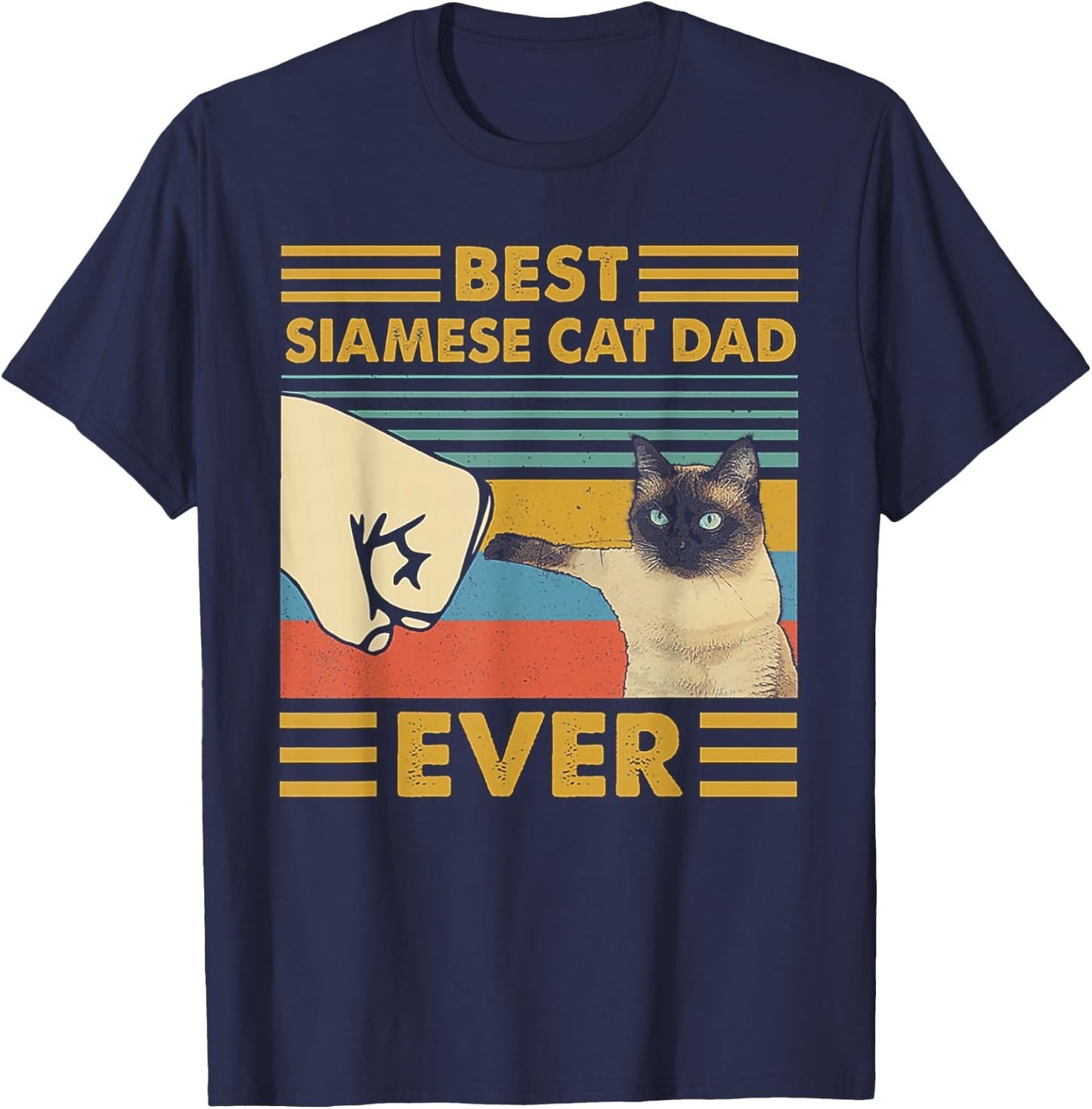 Best Siamese Cat Dad Ever Retro Vintage Sunset T-Shirt - T-Shirt | Navy