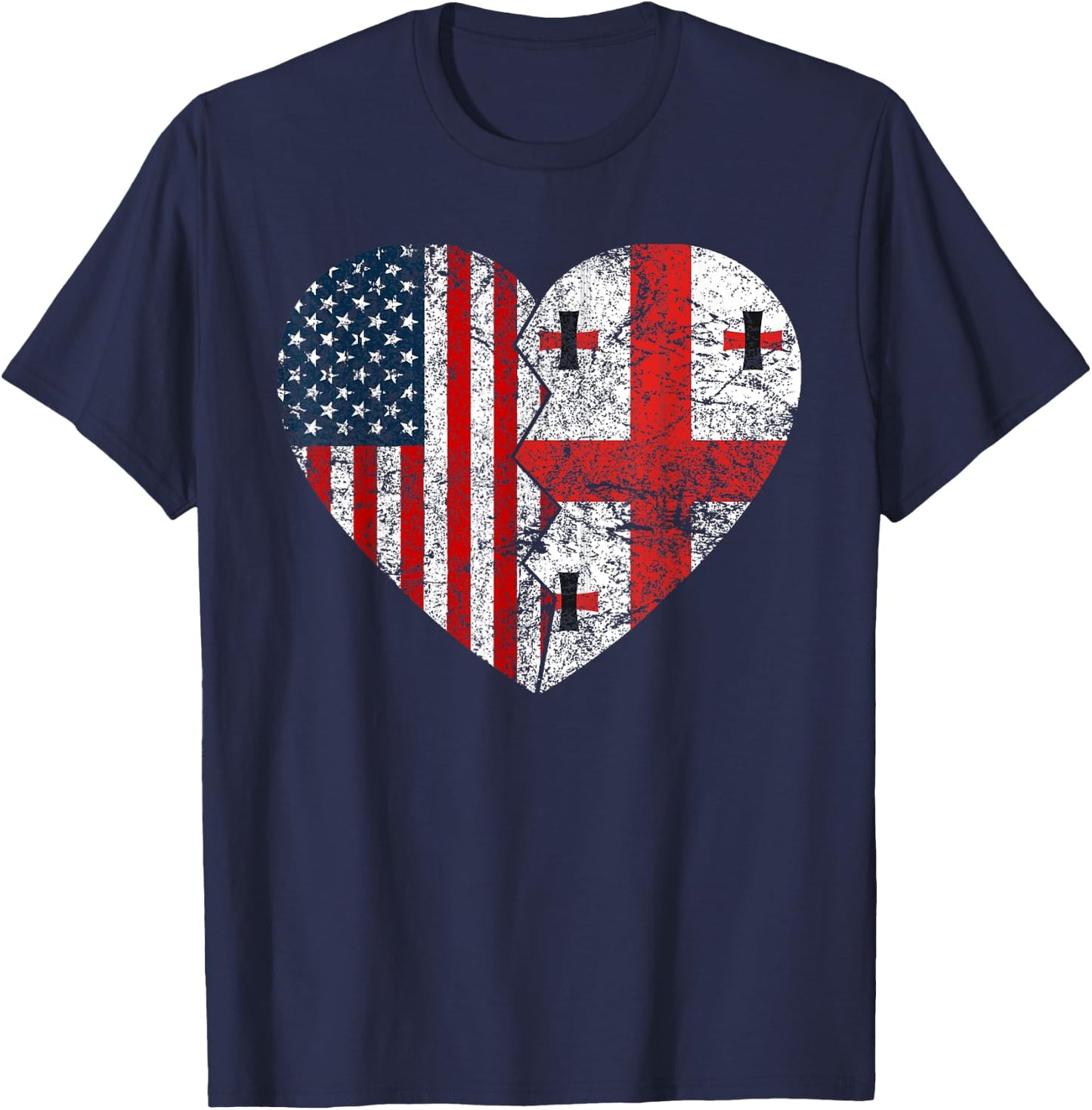 Georgian American Flags Heart | United States Georgia Roots T-Shirt - T-Shirt | Navy