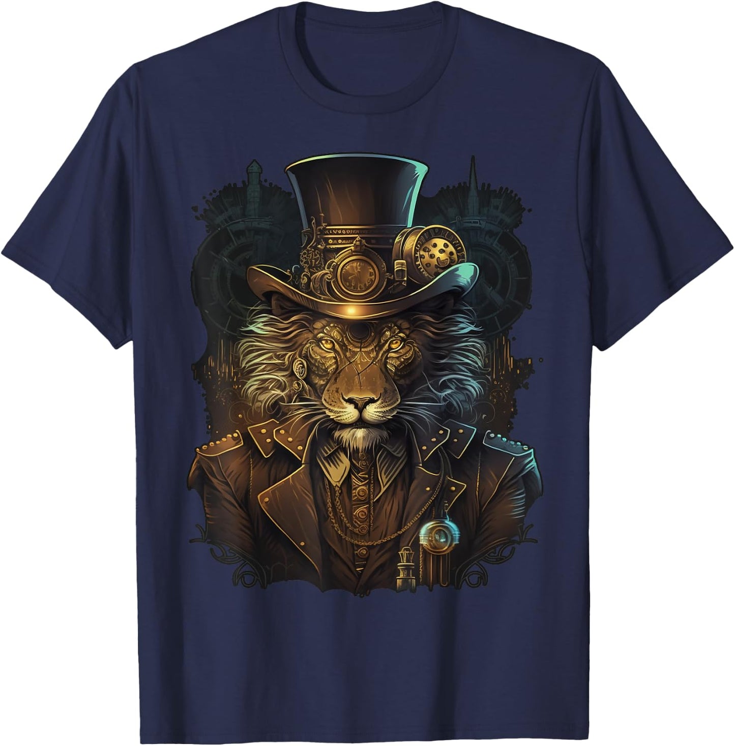 Lion Lover Steampunk Lion Women's Casual - Black, Small, Short Sleeve, Regular Fit, -Kids T-Shirt - T-Shirt | Navy