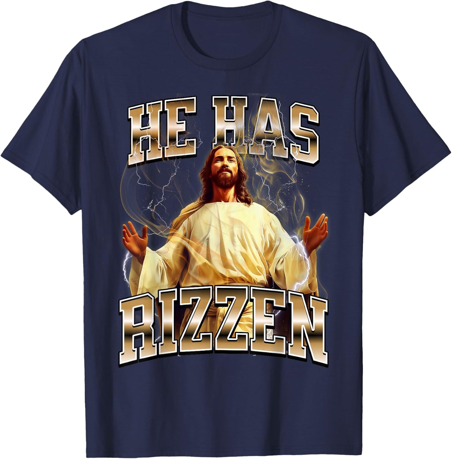 He Has Rizzen Jesus T-Shirt - T-Shirt | Navy