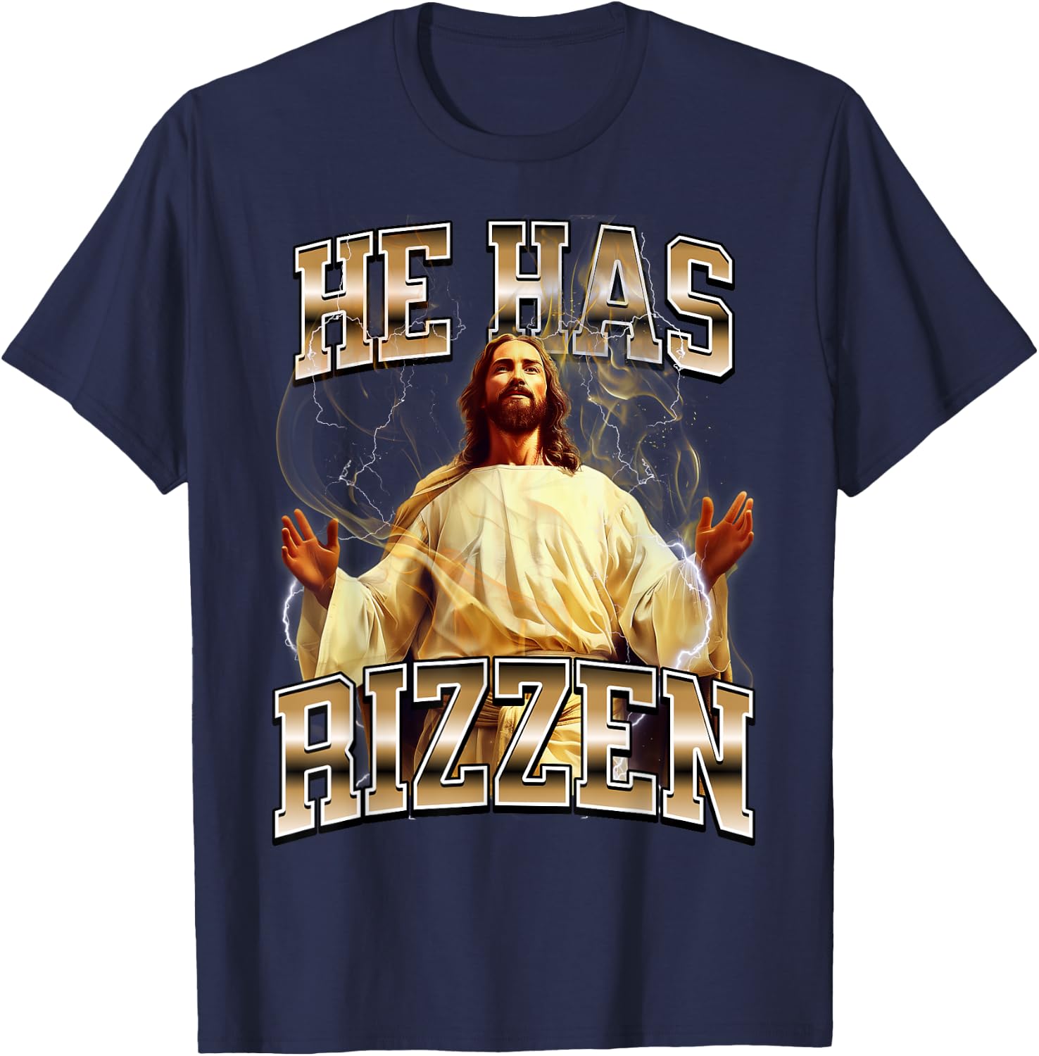 He Has Rizzen Jesus T-Shirt - T-Shirt | Navy