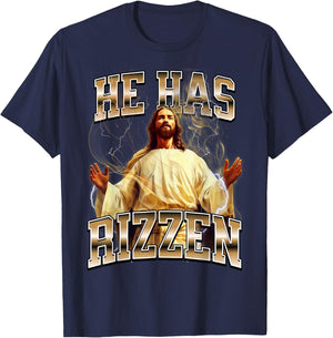 He Has Rizzen Jesus T-Shirt - T-Shirt | Navy