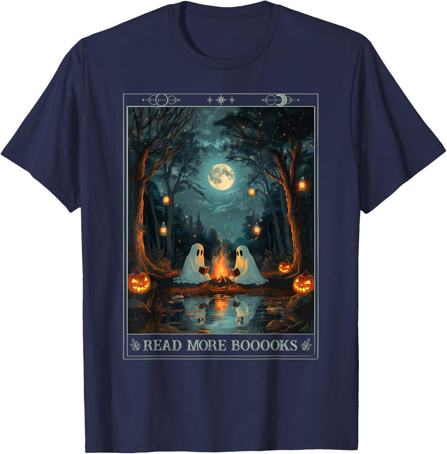 Read More Books Cute Spooky Ghost Reading Book Tarot Card T-Shirt - T-Shirt | Navy