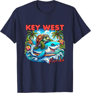 Key West Florida Beach Turtle and Shark T-Shirt - T-Shirt | Navy