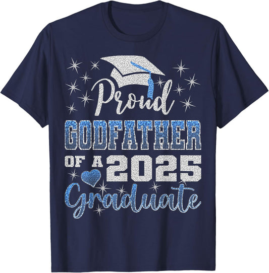 Super Proud Godfather of 2025 Graduate Awesome Family School T-Shirt - T-Shirt | Navy