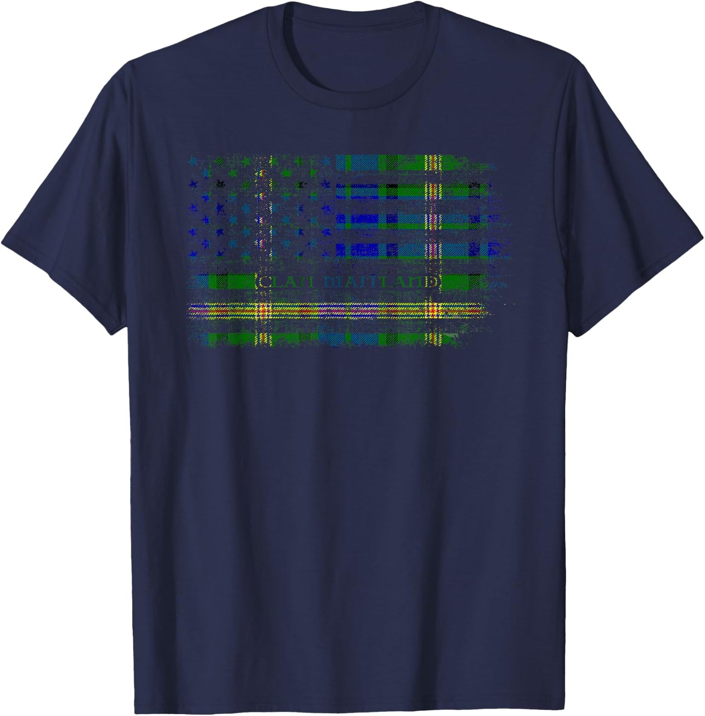 Clan Maitland Scottish tartan US flag kilt Scotland T-Shirt - T-Shirt | Navy