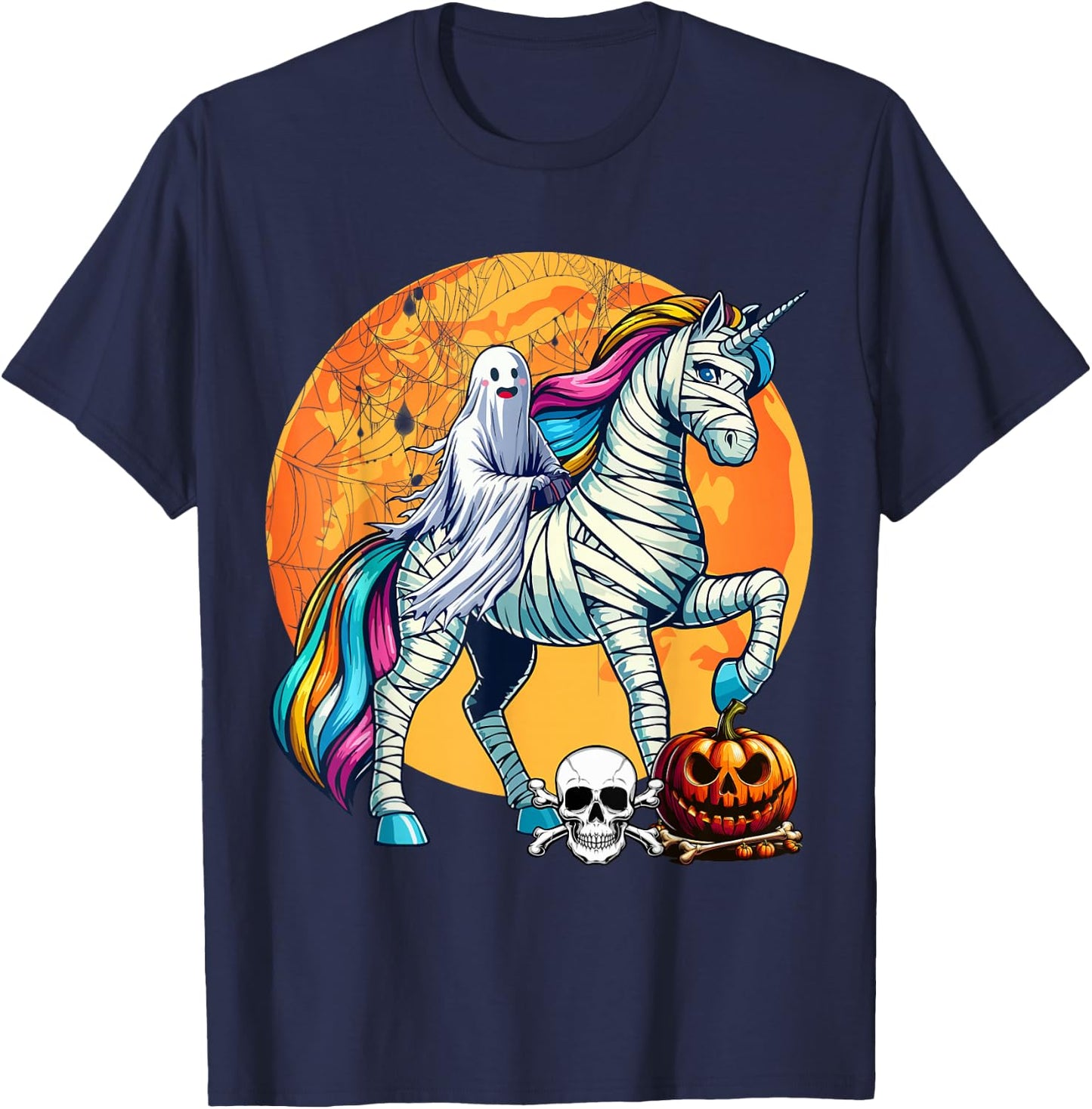 Boo Ghost Riding Unicorn Halloween Mummy Costume Kid Toddler T-Shirt - T-Shirt | Navy