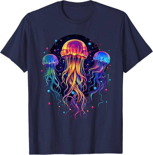 Jellyfish Lover Sea Animal Illustration Ocean Jellyfishes T-Shirt - T-Shirt | Navy