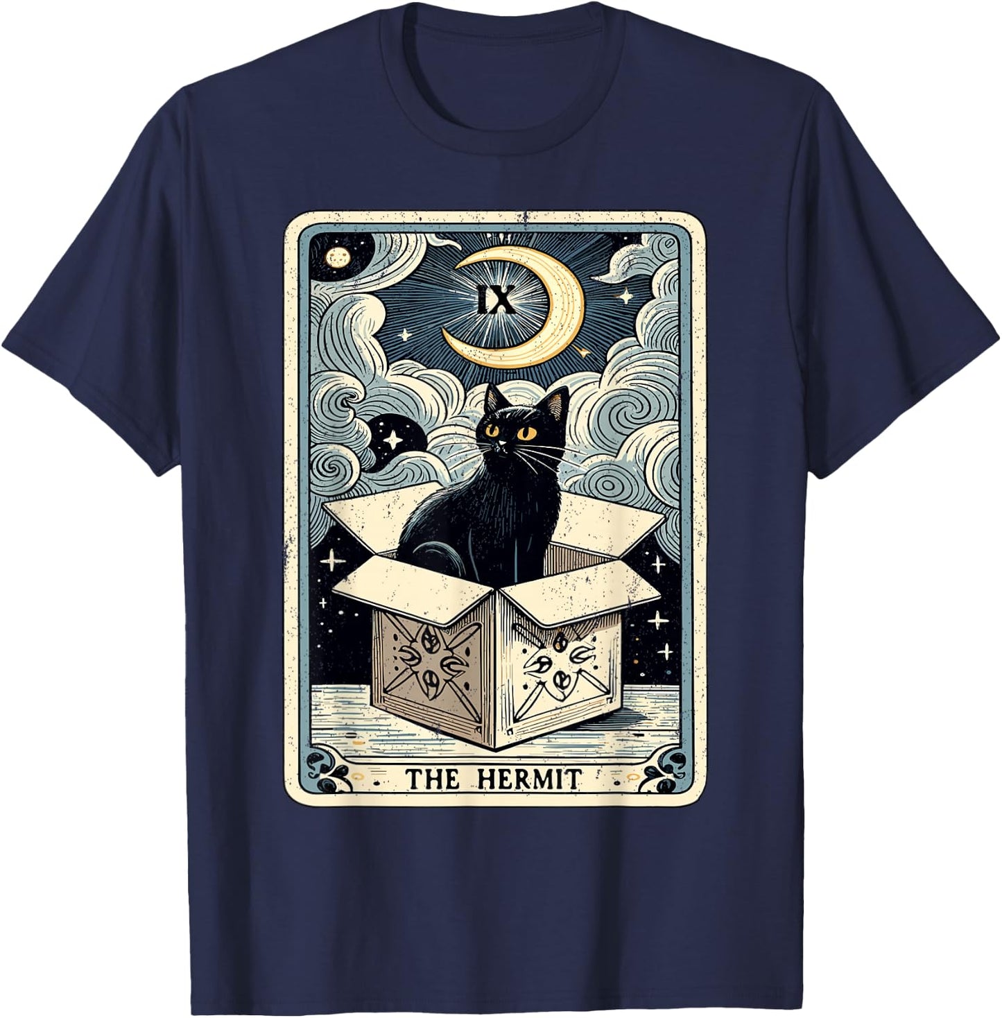 The Hermit Tarot Card Cat in Box Mystic Funny Cat T-Shirt - T-Shirt | Navy