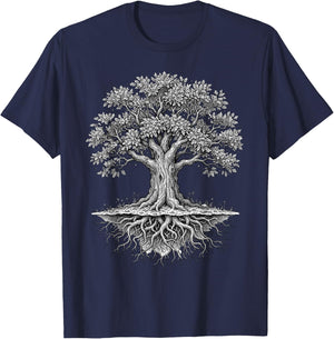 Classic Oak Tree Life Roots Nature Aesthetic Graphic Vintage T-Shirt - T-Shirt | Navy