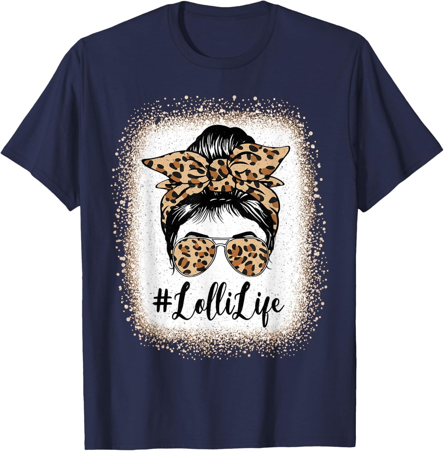 Lolli Life Bleached Leopard Messy Bun Mother's day T-Shirt - T-Shirt | Navy