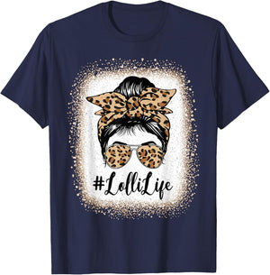 Lolli Life Bleached Leopard Messy Bun Mother's day T-Shirt - T-Shirt | Navy