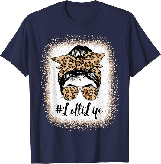 Lolli Life Bleached Leopard Messy Bun Mother's day T-Shirt - T-Shirt | Navy