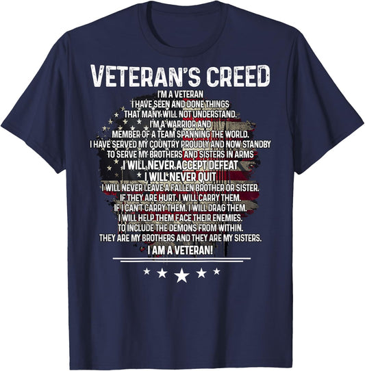Veteran's creed I'm a veteran Shirt Veteran American Flag T-Shirt - T-Shirt | Navy