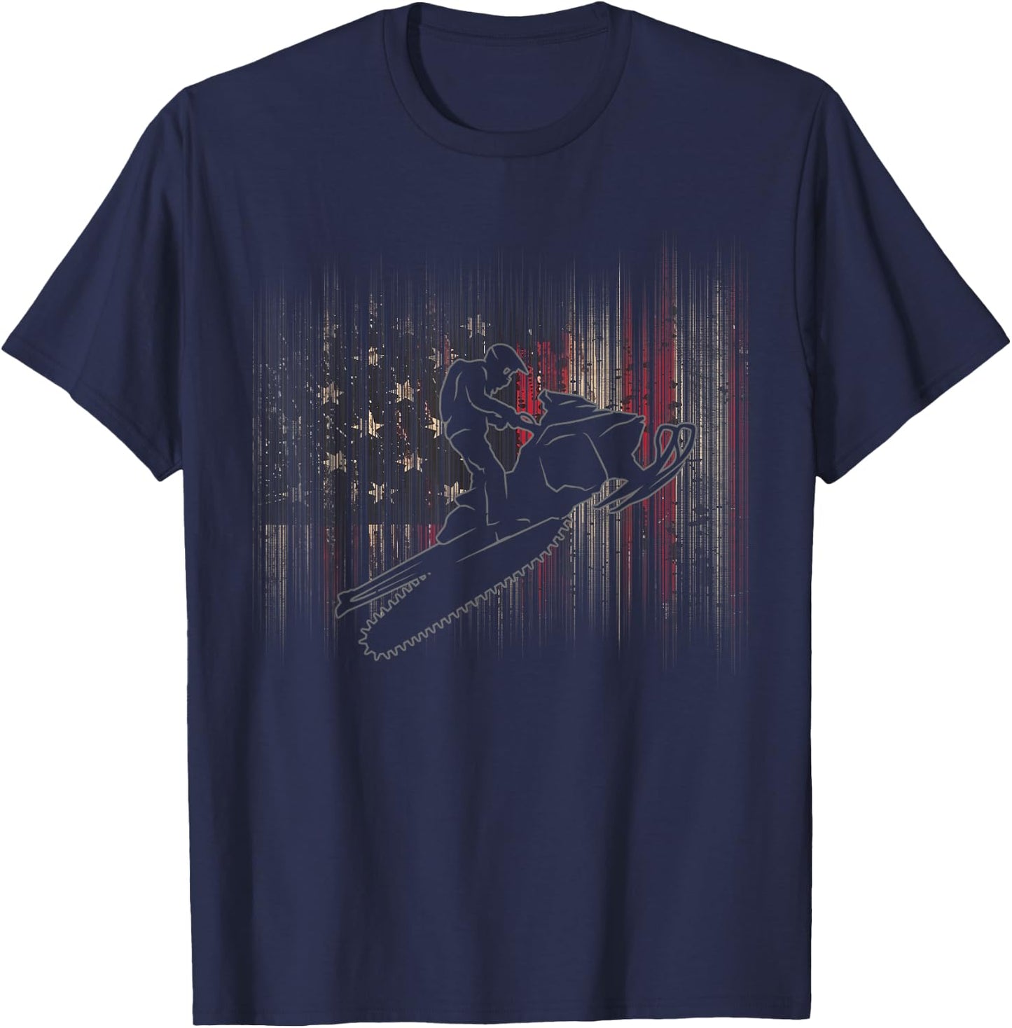 American Flag Snowmobile Apparel - Snowmobile T-Shirt - T-Shirt | Navy