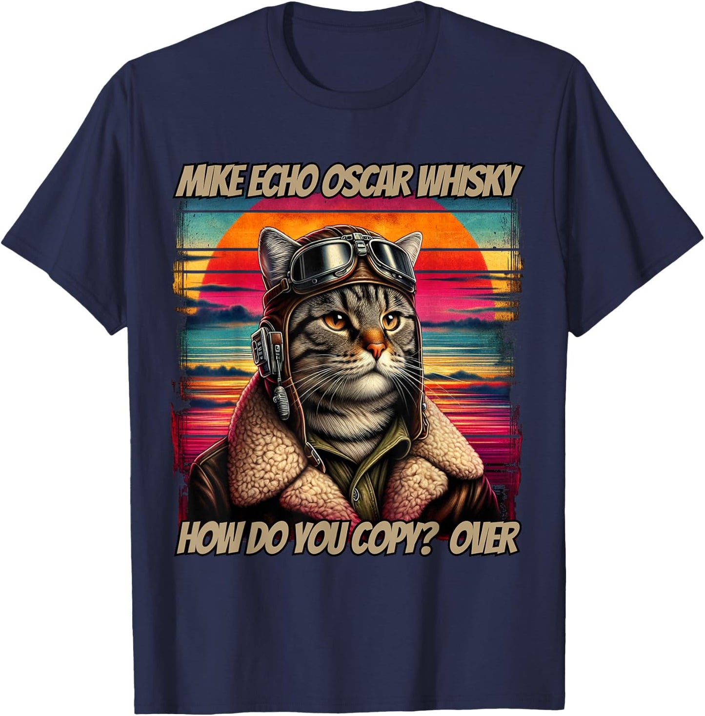 Retro Cat Pilot Mike Echo Oscar Whisky M.E.O.W Women T-Shirt - T-Shirt | Navy
