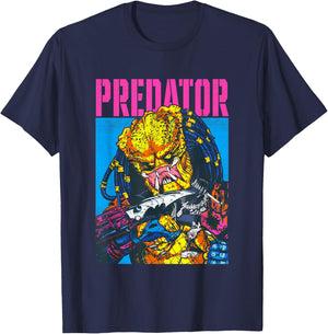 Aliens Iconic Epic Predator Retro Comic Big Chest Portrait T-Shirt - T-Shirt | Navy