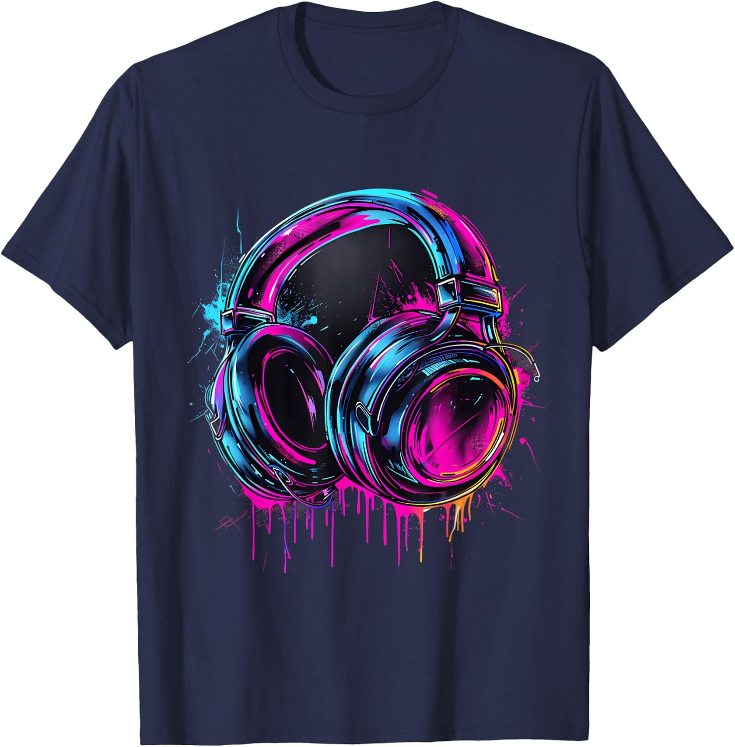 Headphones Music DJ Music Headphones Music Lover Splash EDM T-Shirt - T-Shirt | Navy