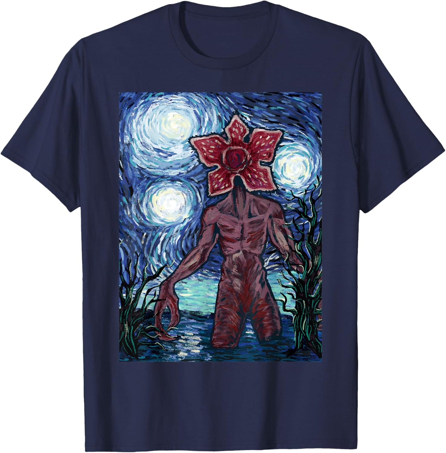 Netflix Stranger Things Demogorgon Starry Night Style Poster T-Shirt - T-Shirt | Navy