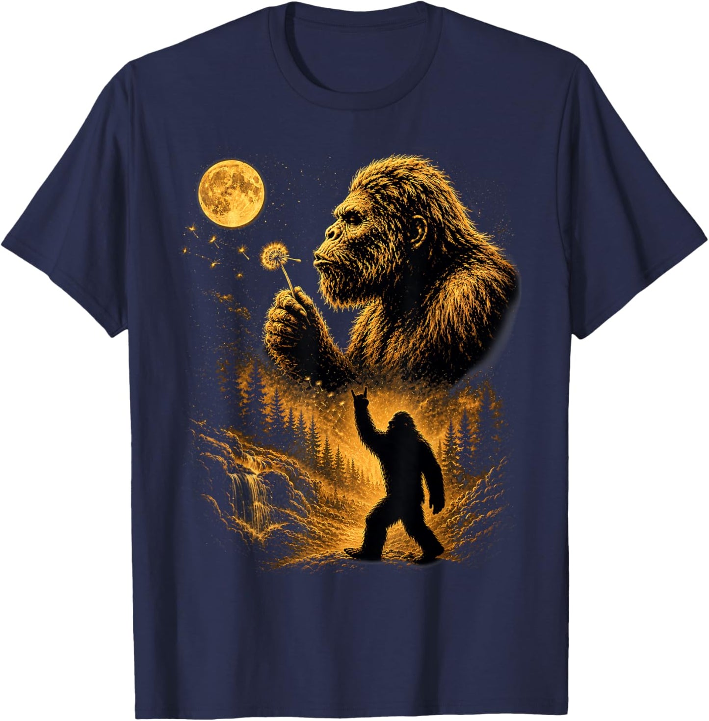 Vintage Bigfoot Sasquatch Cryptid Blowing Wishes Gifts T-Shirt - T-Shirt | Navy