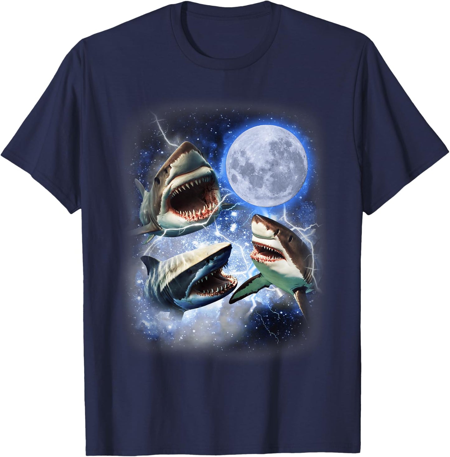 Three Shark Moon - 3 Great Whites Howling Wolfs Moon Parody T-Shirt - T-Shirt | Navy