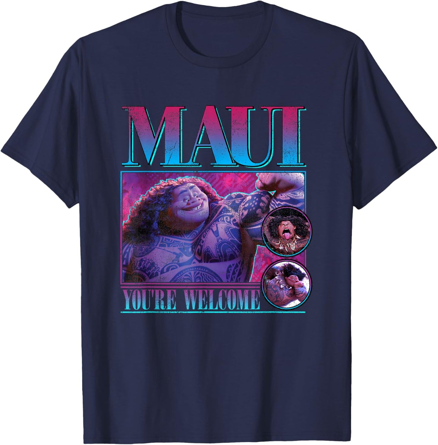 Disney Moana Maui You're Welcome Vintage Portrait Frame T-Shirt - T-Shirt | Navy