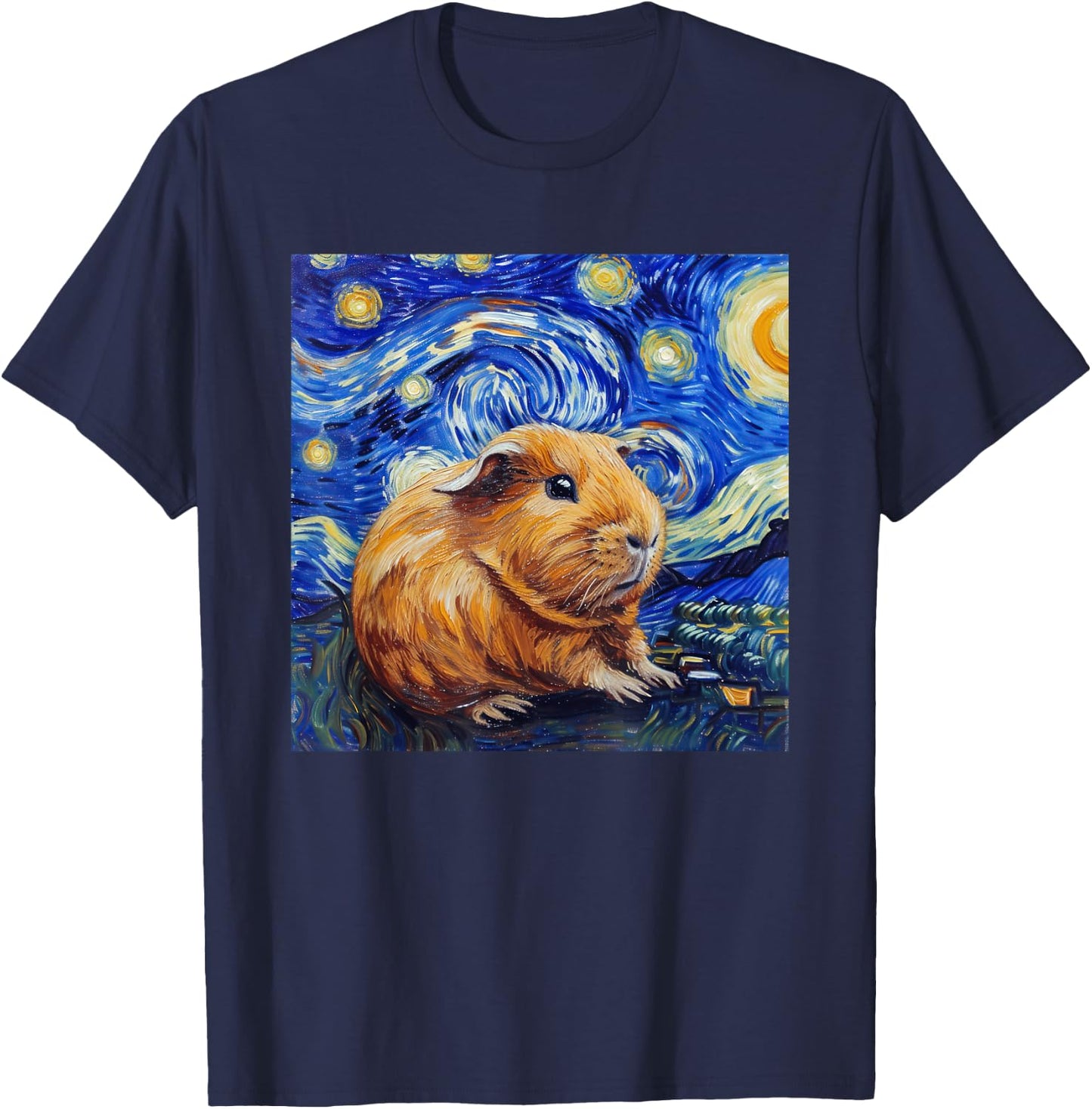Guinea Pig Van Gogh Style Starry Night Graphic T-Shirt - T-Shirt | Navy