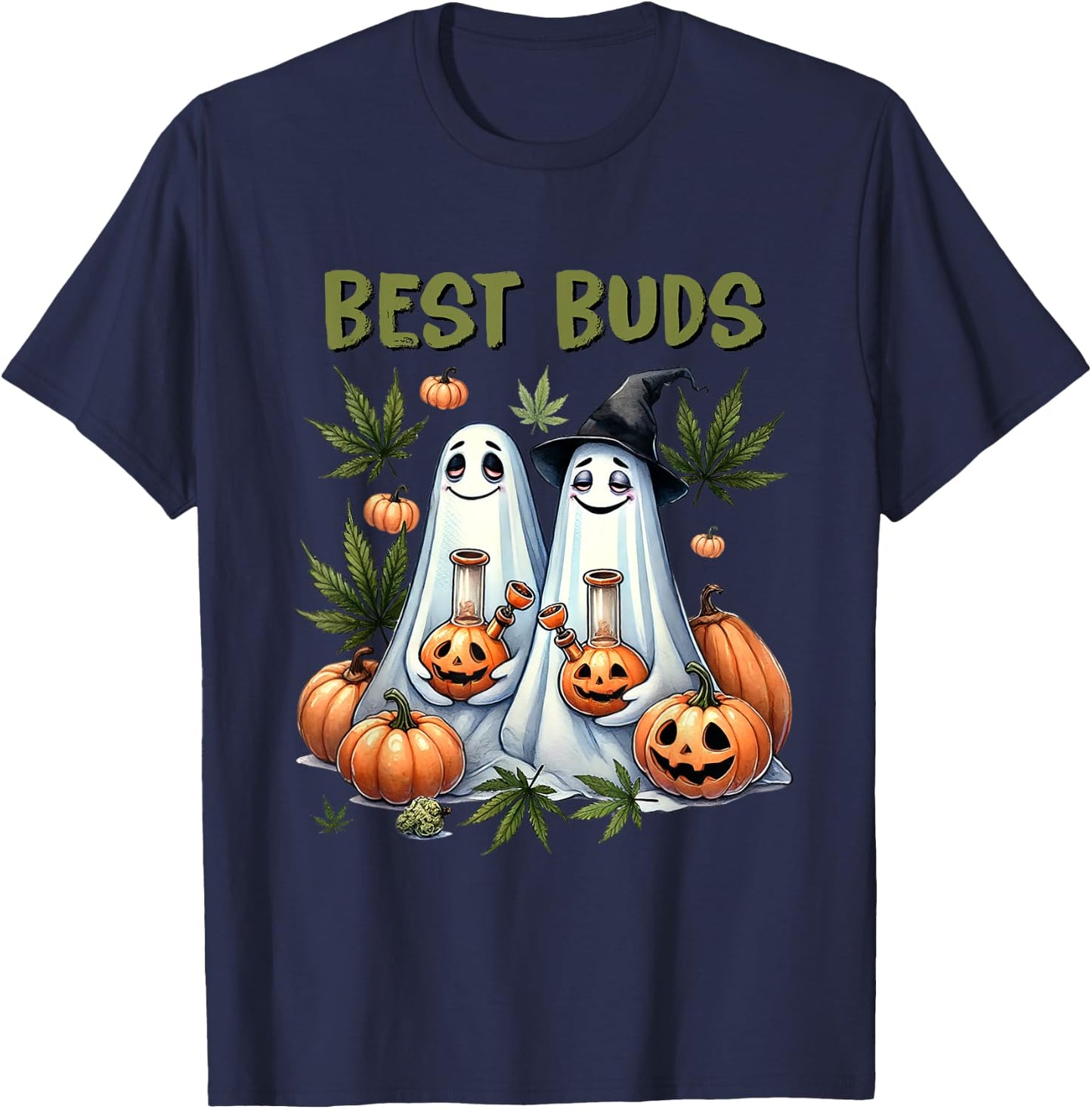 Marijuana Best Buds Ghost 420 Weed Cannabis Funny Halloween T-Shirt - T-Shirt | Navy