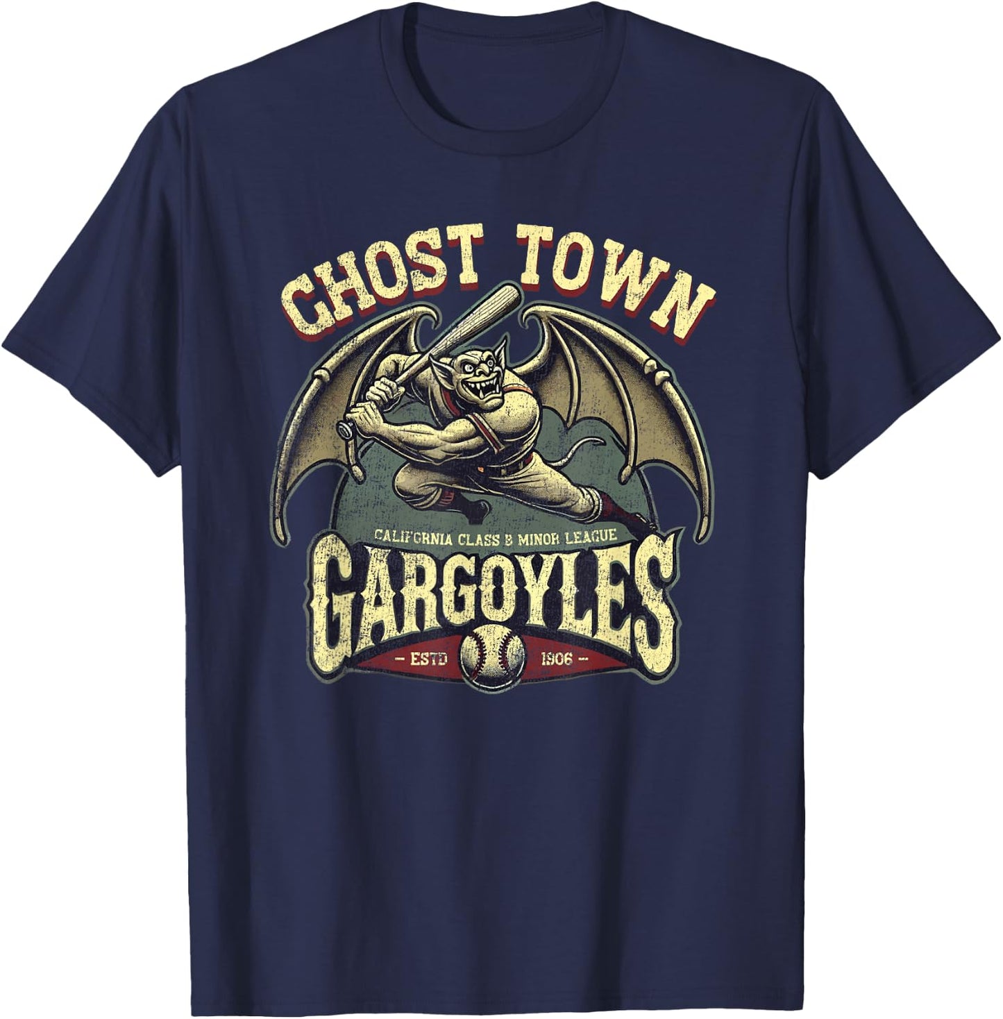 Halloween Ghost Town Gargoyles Minor League Baseball T-Shirt - T-Shirt | Navy