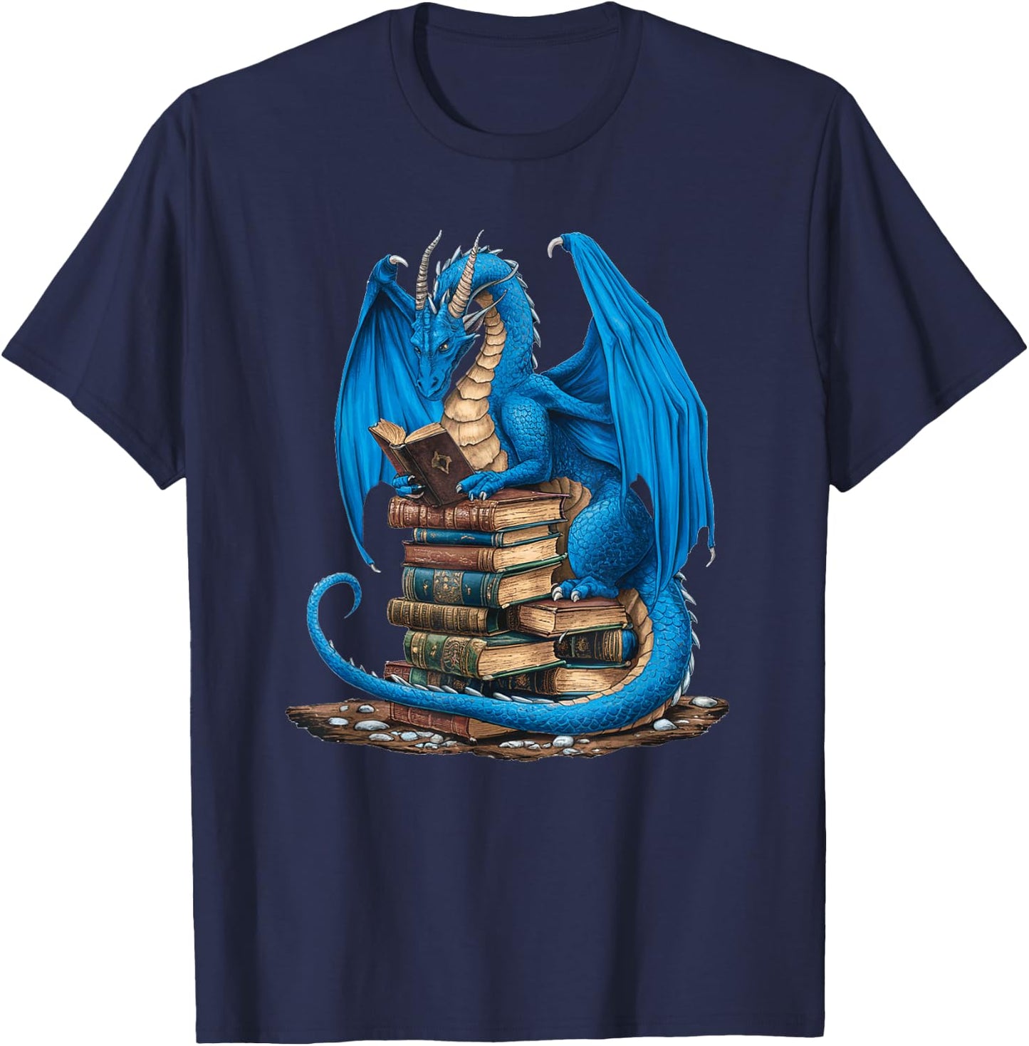 Book Lover Bookworm Reading Books Dragon T-Shirt - T-Shirt | Navy