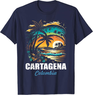 Retro Cartagena Colombia Sunset Vintage Vacation Souvenir T-Shirt - T-Shirt | Navy