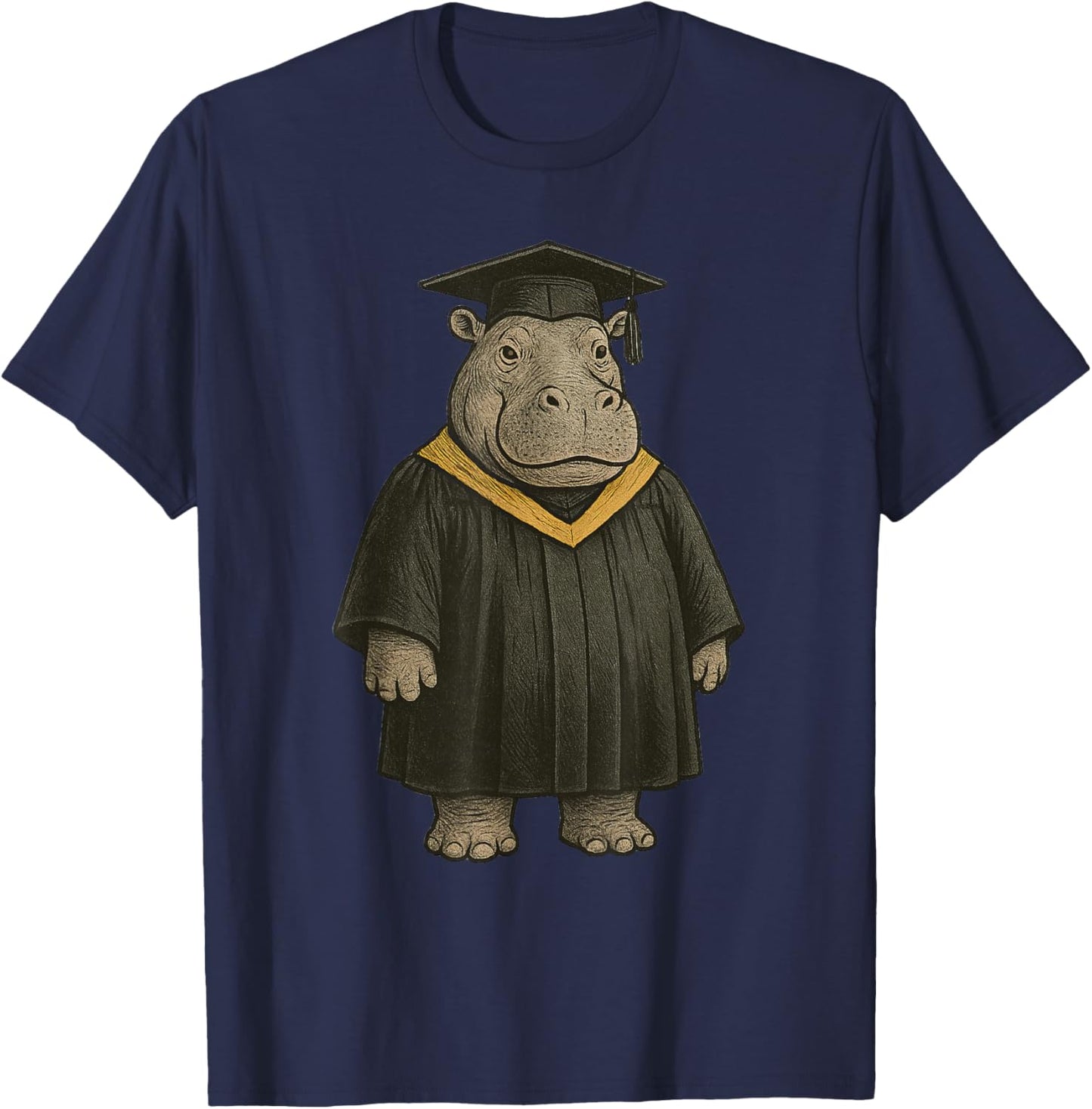Cute Hippopotamus Graduation Hippo T-Shirt - T-Shirt | Navy