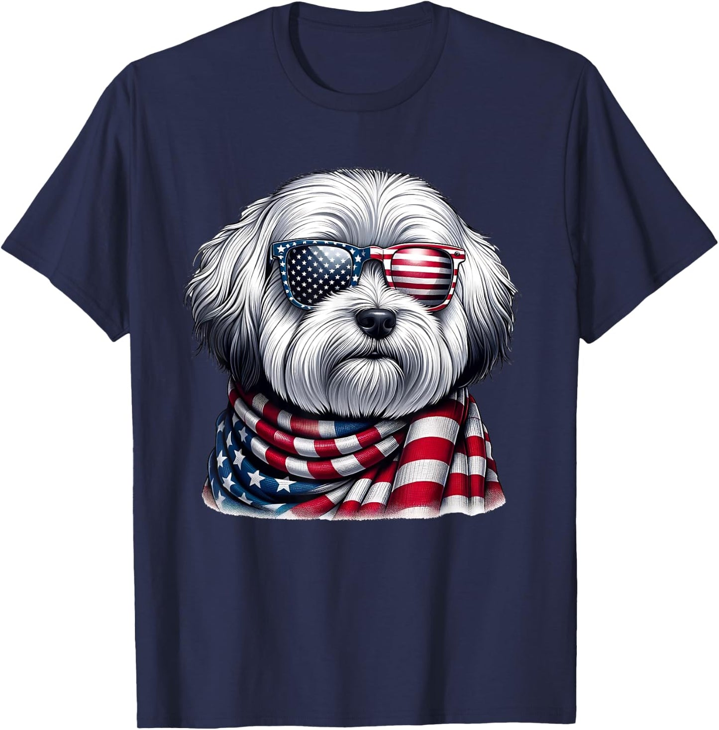 Coton de Tulear Lover US Flag 4th Of July Patriotic T-Shirt - T-Shirt | Navy