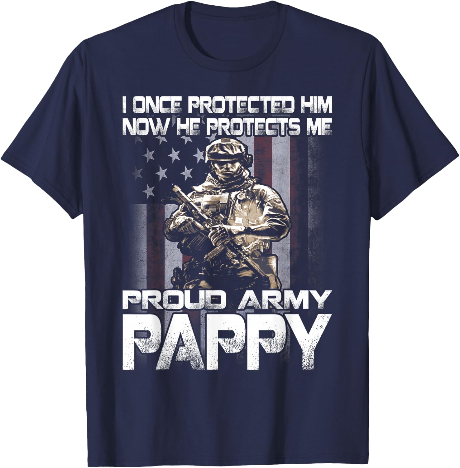 I Once Protected Him Now He Protects Me Proud Army Pappy T-Shirt - T-Shirt | Navy