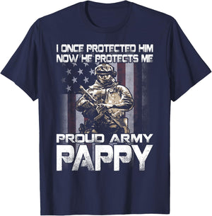 I Once Protected Him Now He Protects Me Proud Army Pappy T-Shirt - T-Shirt | Navy