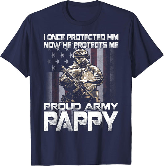 I Once Protected Him Now He Protects Me Proud Army Pappy T-Shirt - T-Shirt | Navy