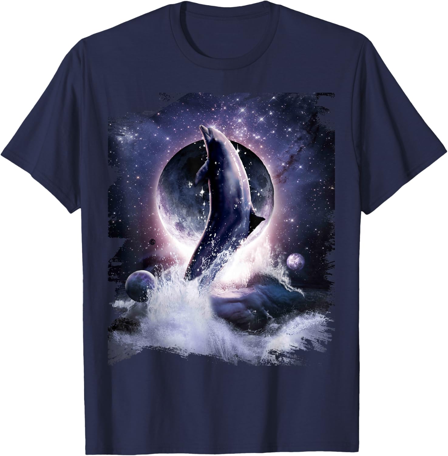 Moon Dolphin Space Galaxy Dolphins T-Shirt - T-Shirt | Navy