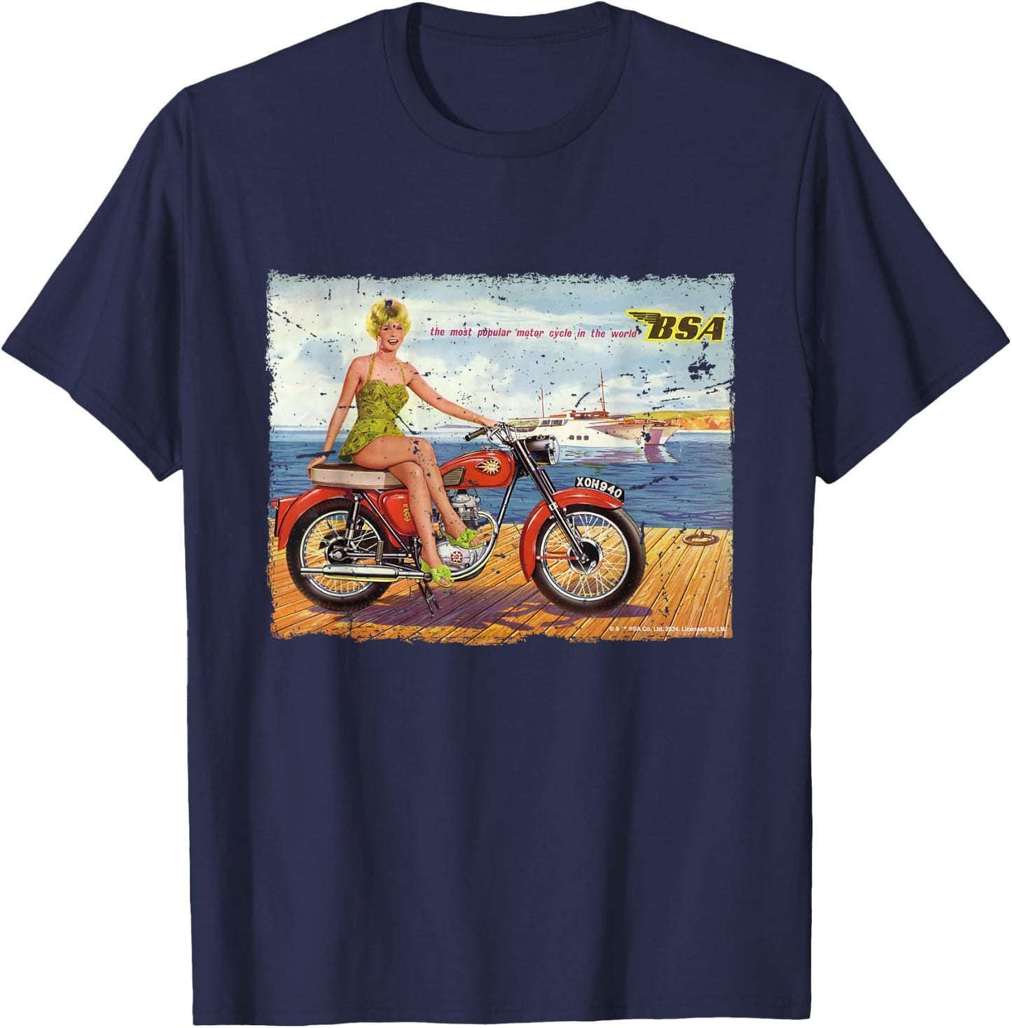 BSA C15 Star 1962 Motorcycle Dockside Ad T-Shirt - T-Shirt | Navy