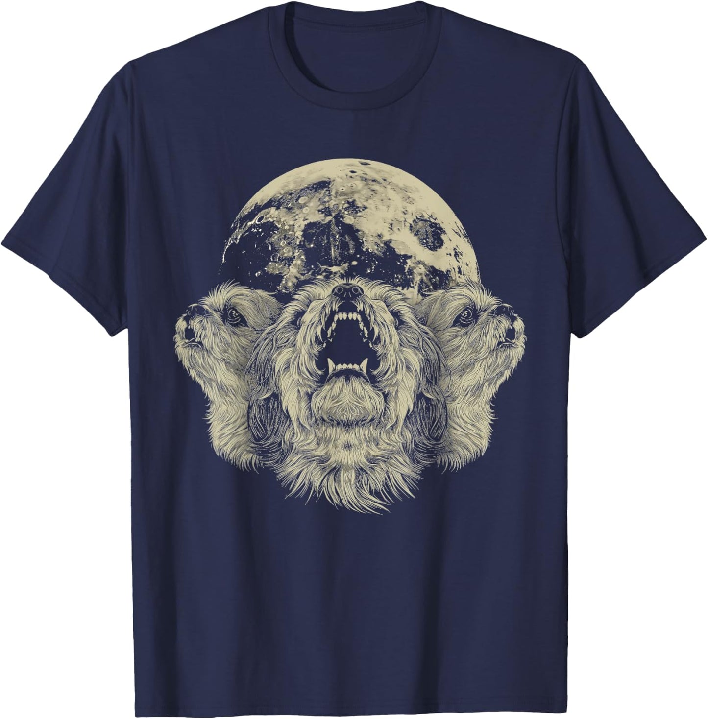 Shih Tzu Dog Howling Moon T-Shirt - T-Shirt | Navy