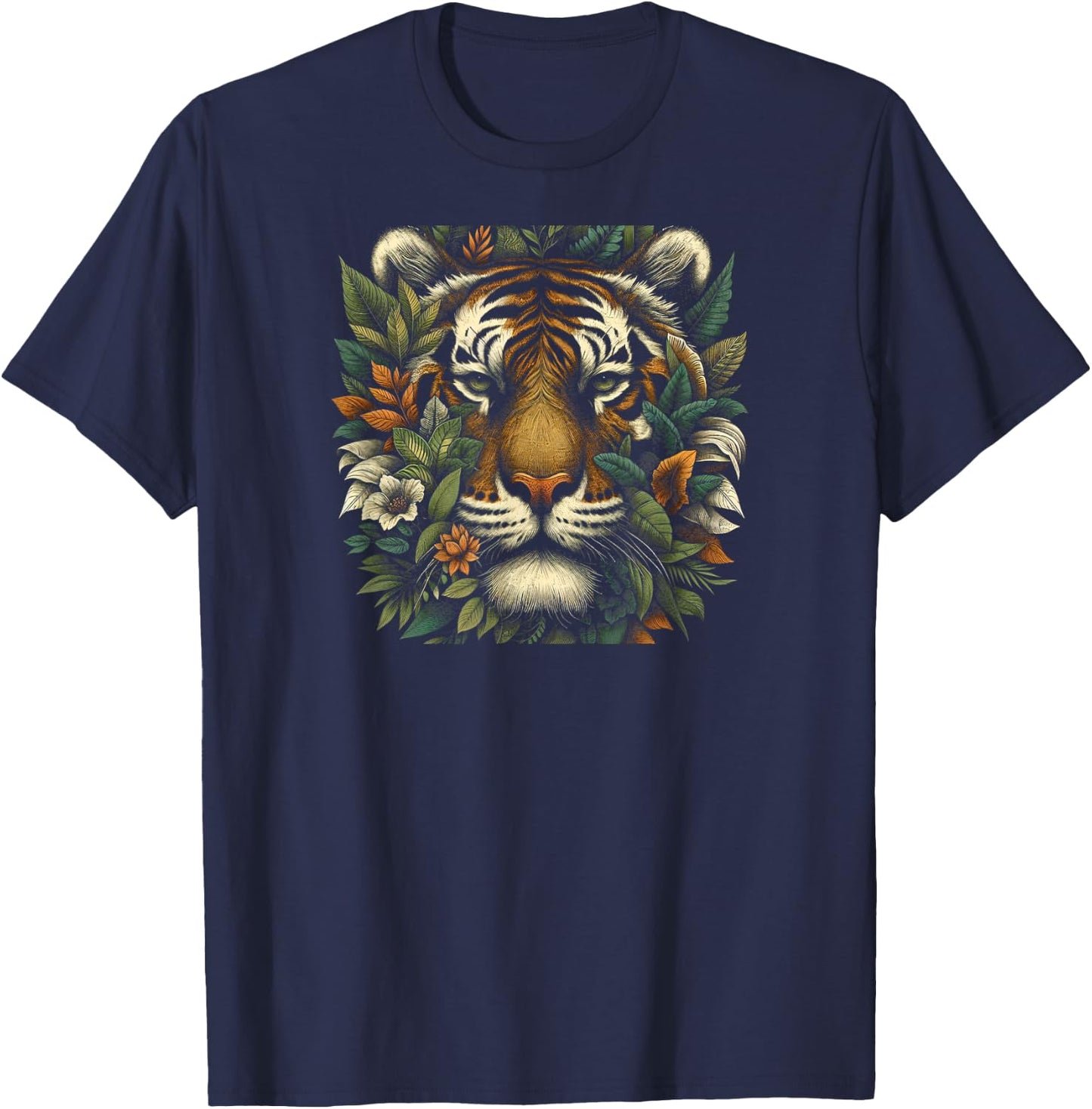Tiger Face in Wilderness T-Shirt - T-Shirt | Navy