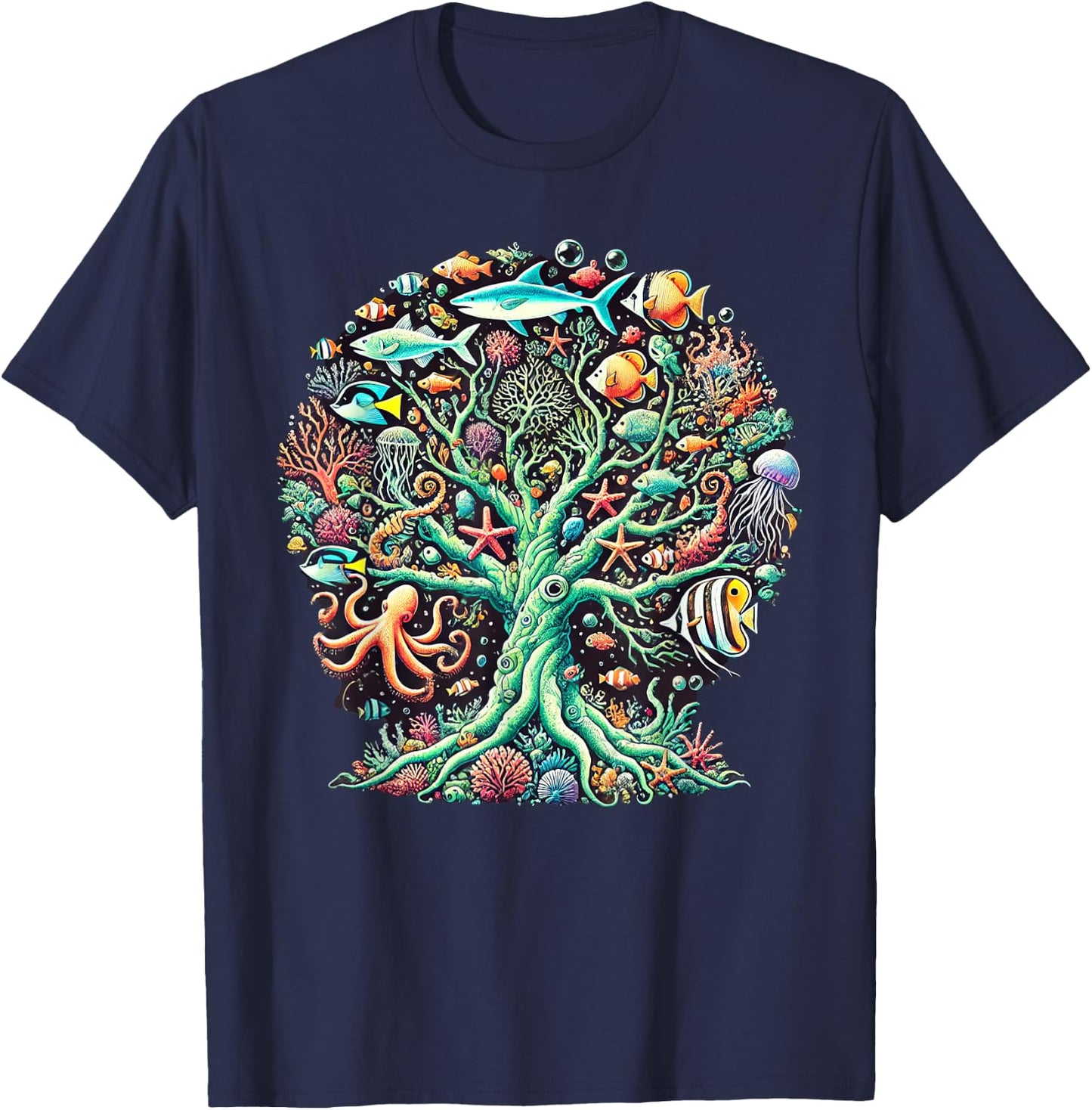 Marine Life Coral Reef Tree Ocean Nature T-Shirt - T-Shirt | Navy