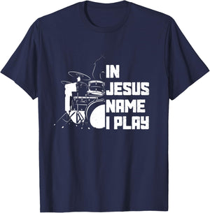 Vintage Drumset Christian Drummer In Jesus Name I Play Drum T-Shirt - T-Shirt | Navy