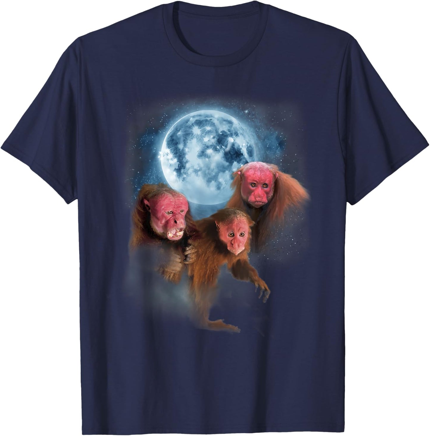 Bald Uakari Shirt - Funny Monkey Howling at the Moon T-Shirt - T-Shirt | Navy
