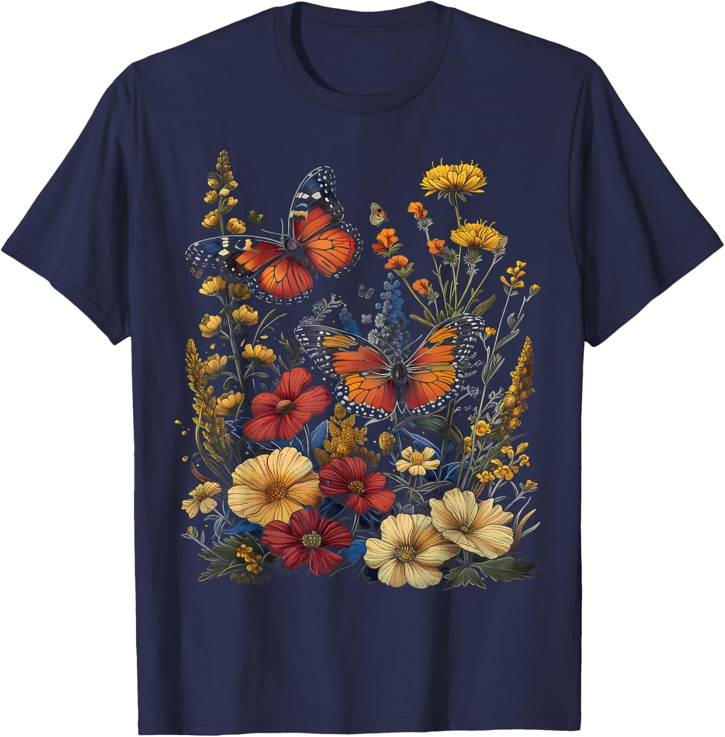 Pollinator Garden Design Wildlife Flowers Native Plants T-Shirt - T-Shirt | Navy