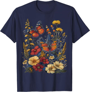 Pollinator Garden Design Wildlife Flowers Native Plants T-Shirt - T-Shirt | Navy