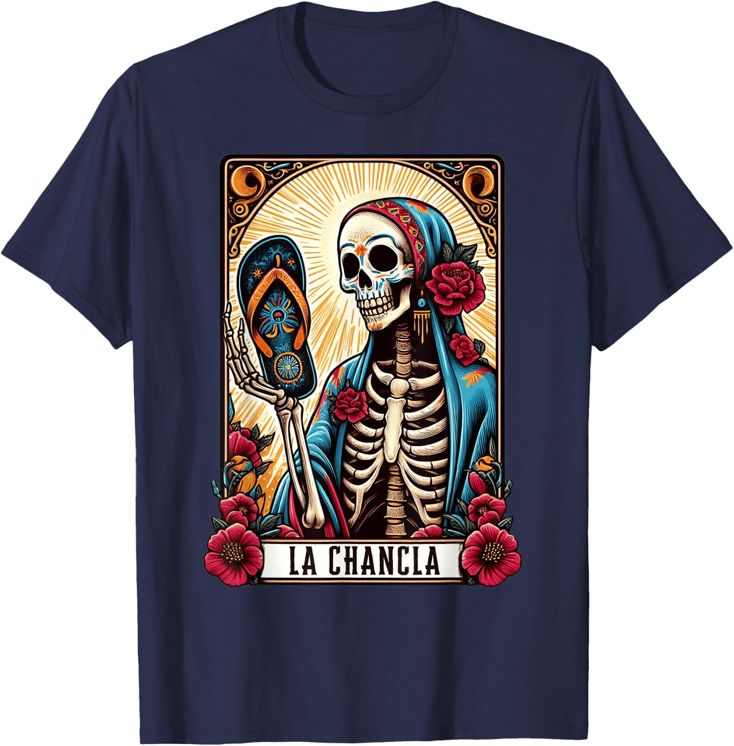 La Chancla Flip Flop Card Funny Mexican Mom Tarot Card T-Shirt - T-Shirt | Navy