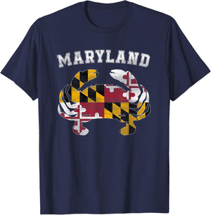 Maryland Flag Blue Crab T Shirt State Pride Retro Shirt T-Shirt - T-Shirt | Navy